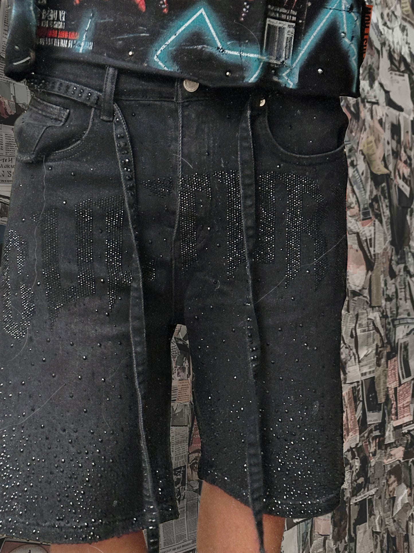 Full diamond Culture denim Jorts washed black